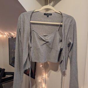Mixed Threads 2 Piece Ribbed Speghetti Strap Crop Top Sweater Cardigan Set